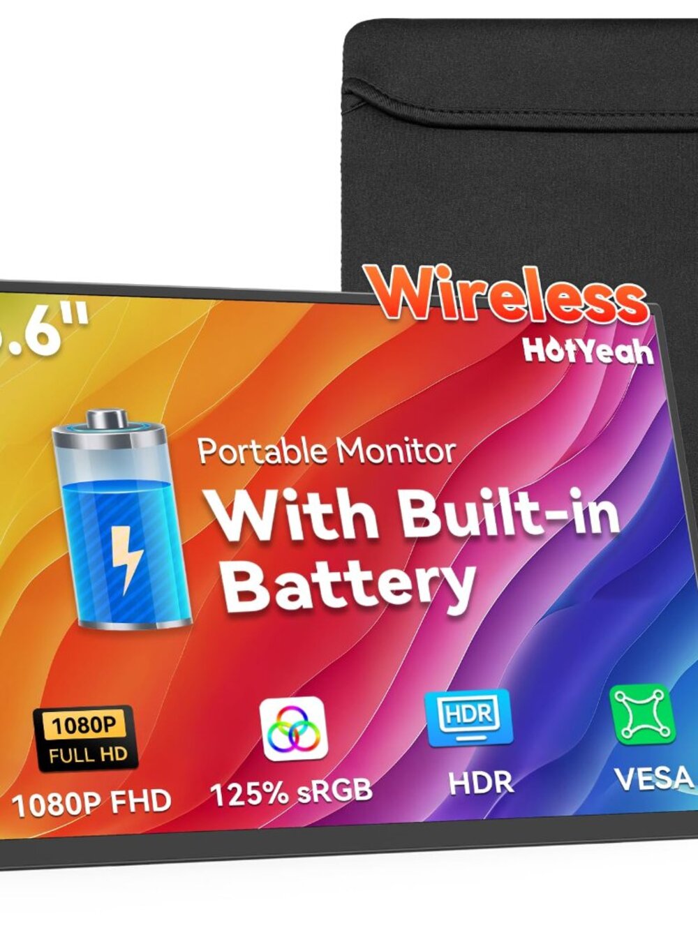 NEW 15.6 Wireless Portable Monitor Battery-Powered 1080P FHD USB-C HDMI External